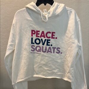White Hoodie with Peace Love Squats Print